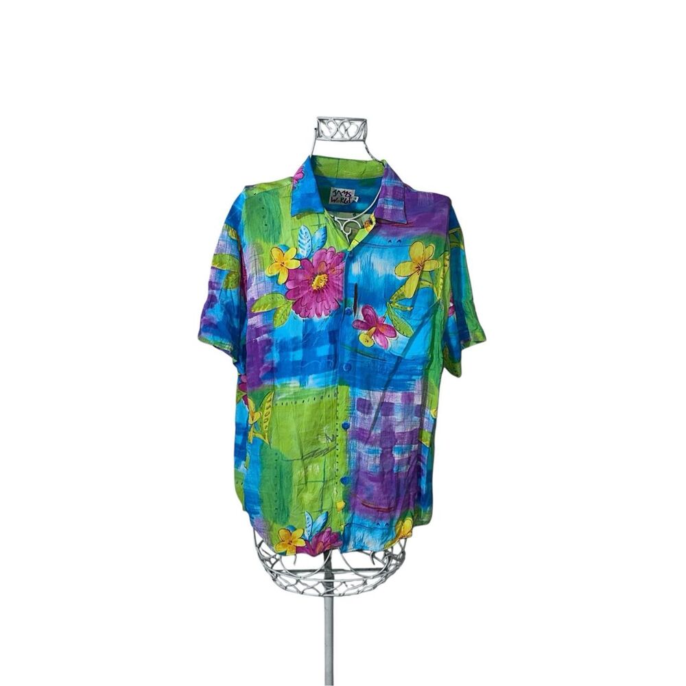 VINTAGE RARE Jams World Vtg Men's size MEDIUM Button Front Hawaiian Shirt Multic